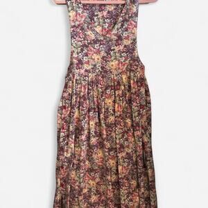 Vintage Floral V-Neck Pinafore Maxi Dress Cottagecore